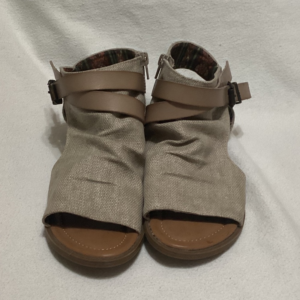 NEW Blowfish Gladiator Sandals Taupe Canvas Strappy Zip Up Flat Shoes Women  8.5